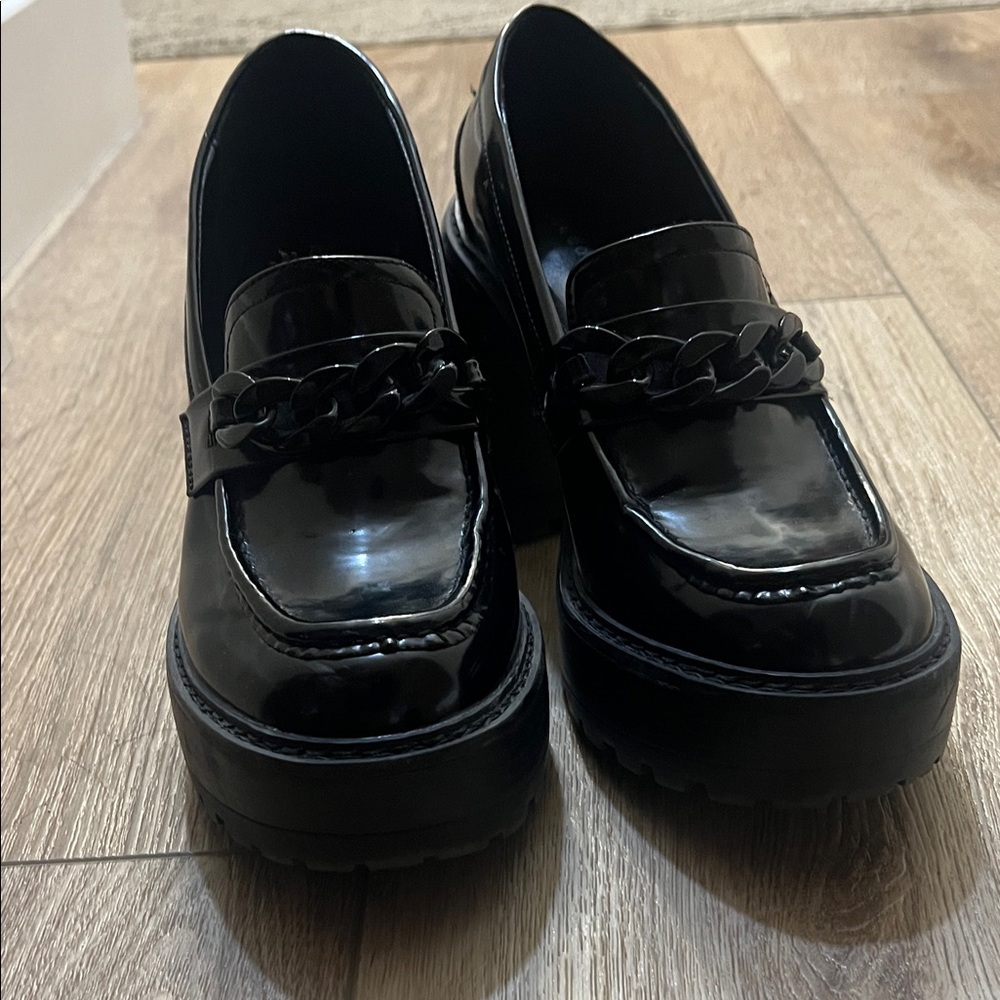 Steve Madden Glossy Black Chain Loafers